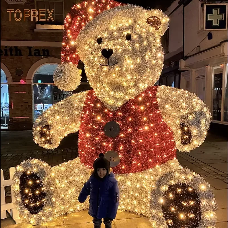 Christmas Lighting PVC Landscape Custom Animal Sculpture Large 3D LED Lamp Motif Light Teddy Bear for Shopping Mall
