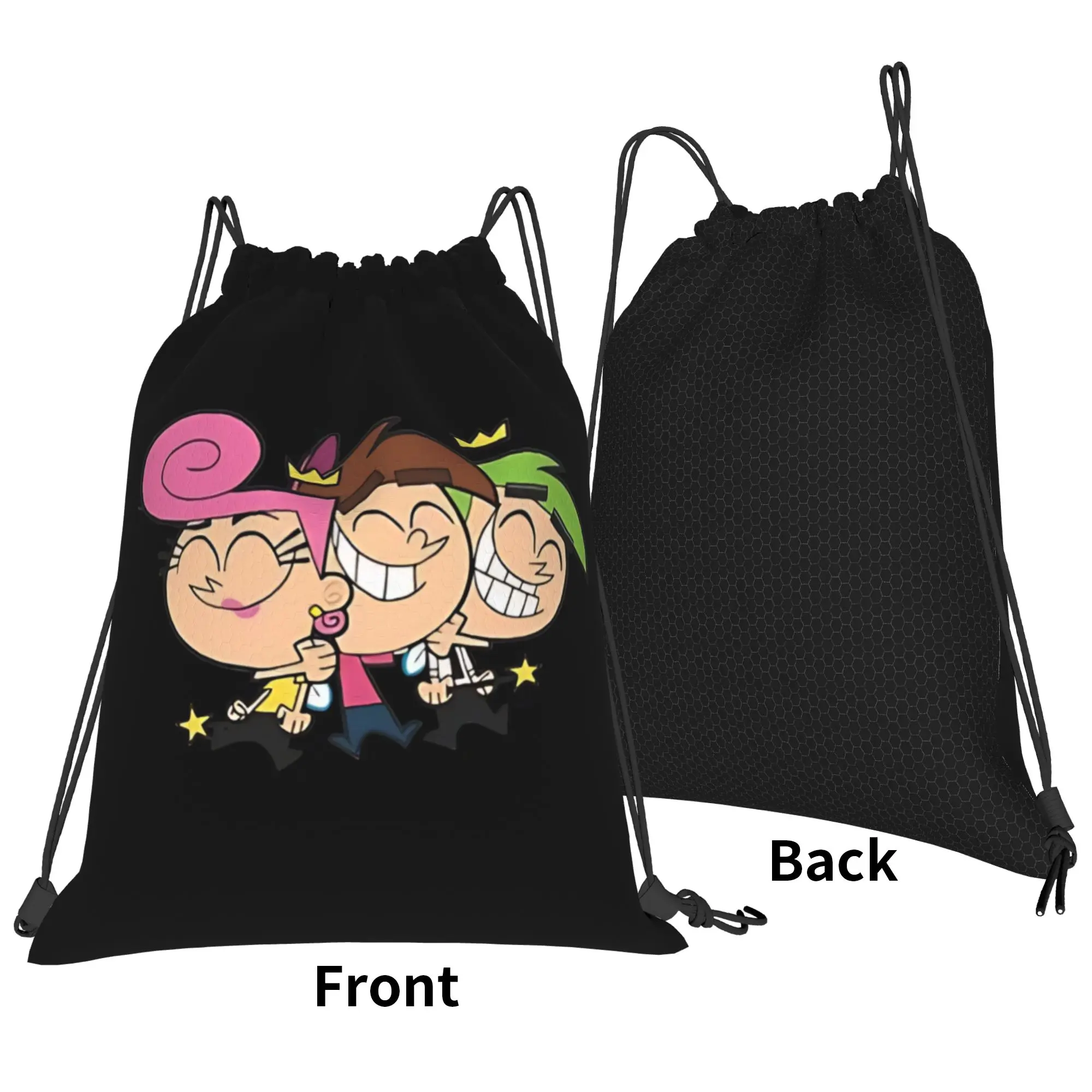 Fairly Odd Treasures 90s cartoon Portable Sports Riding Gym Drawstring Storage Sporty Backpacks