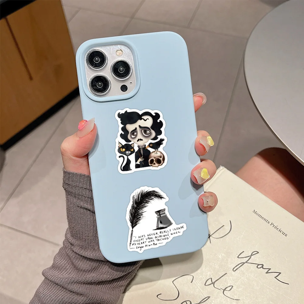 10/60PCS Edgar Allan Poe Stickers DIY Color Watercolor Guitar Album Phone Notebook Cup Decoration Stickers Decal Toys Stickers
