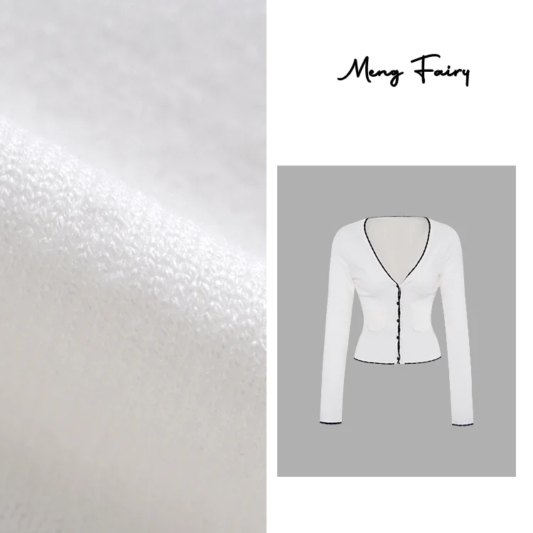 MengFairy Miu doux tricoté Long Sve Cardigan ensemble polyvalent Sli trajet Sle brodé couleur Pure Collection de printemps
