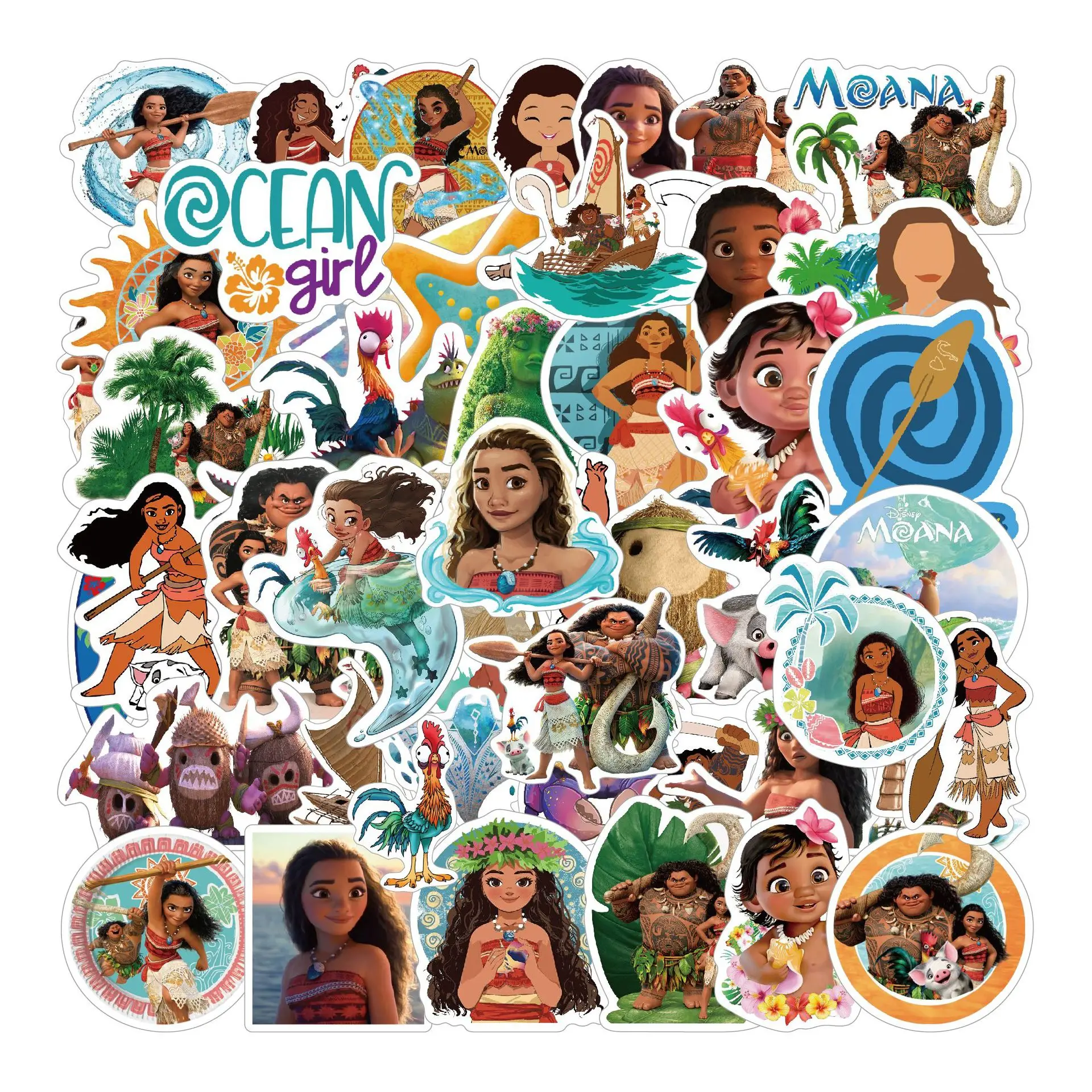 50Pcs Moana Stickers Party Favors Supplies Decoration Moana Gift Bag Filling Waterproof Sticker Phone Car Skateboard Laptop Deca