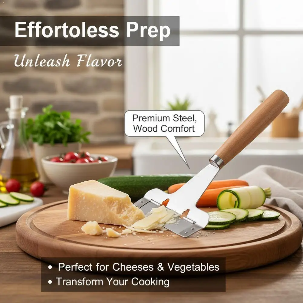 Pelador y Cortador de Verduras con Mango de Madera, Rallador de Patatas de Acero Inoxidable para Cocina, Herramienta Multifuncional para Pelar Frutas