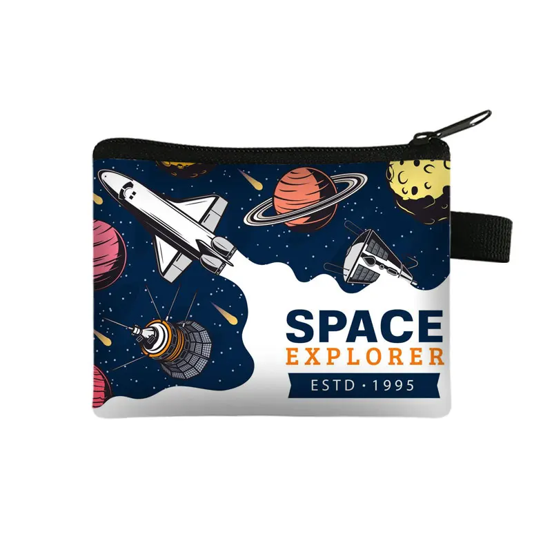 Monedero con estampado de OVNI Alien, Cartera de astronauta, universo, Galaxia, Planeta, monedero con cremallera, monedero bonito para tarjeta de crédito, billeteras pequeñas