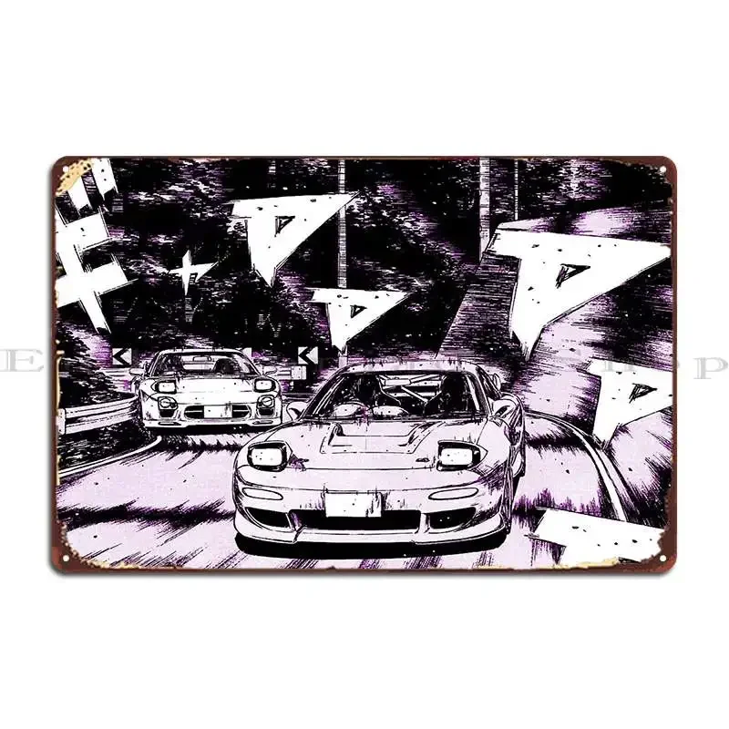Initial D Metal Signs Pub Printed Wall Cave Wall Custom Home Tin Sign Poster