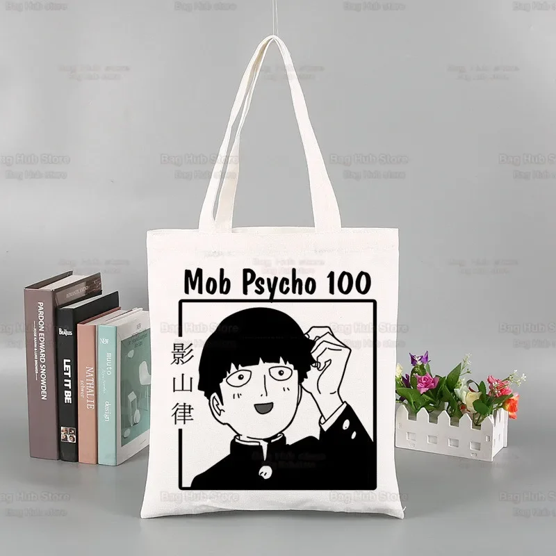 Mob Psycho 100 One Anime Manga Funny Shopping Bag Graphic Shigeo Kageyama Tote Harajuku Women Canvas Shoulder Bag Ulzzang