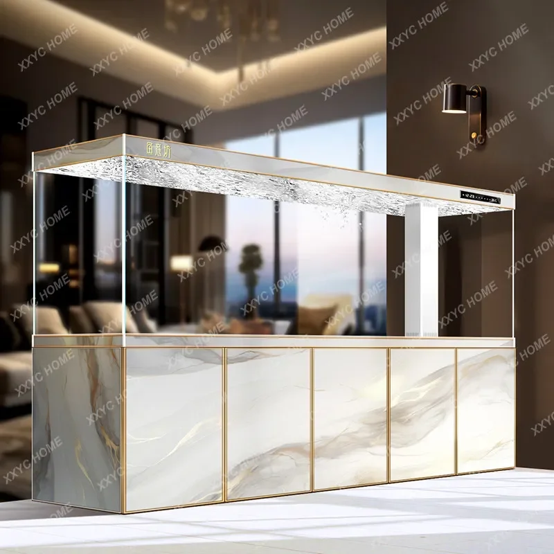 fish tank living room ultra-white glass bottom filter office Jinlong fish tank with cabinet integrated