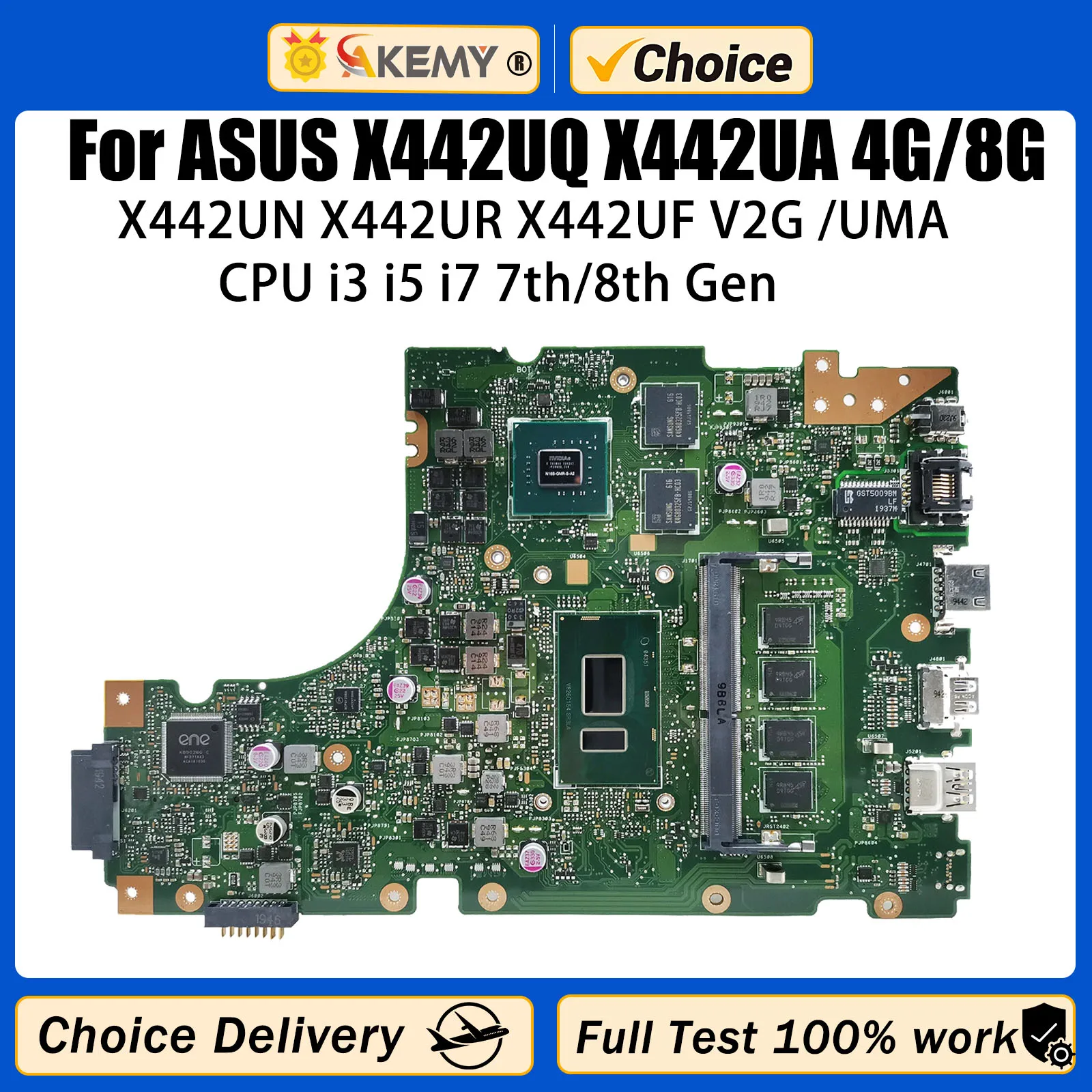 

AKEMY X442UQ Mainboard Ror ASUS X442UN X442UQR X442UNR X442URR X442UR X442UF X442UA X442UAR Laptop Motherboard i3 i5 i7 CPU