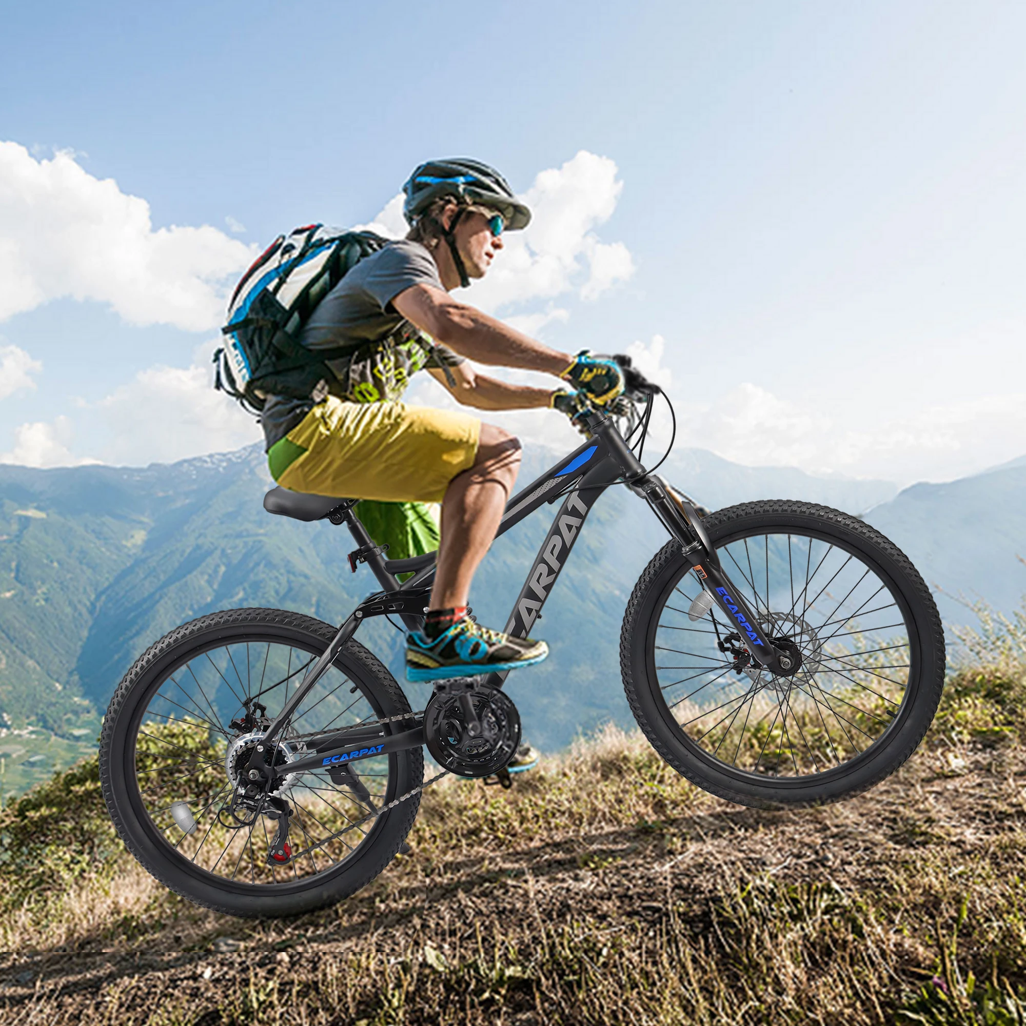 Ecarpat Dual Full Suspension Mountain Bike 24/26/27.5 Inch, Mens Women Teenagers Boy Girl Mountain Bike, 21-Speed Disc Bicycles