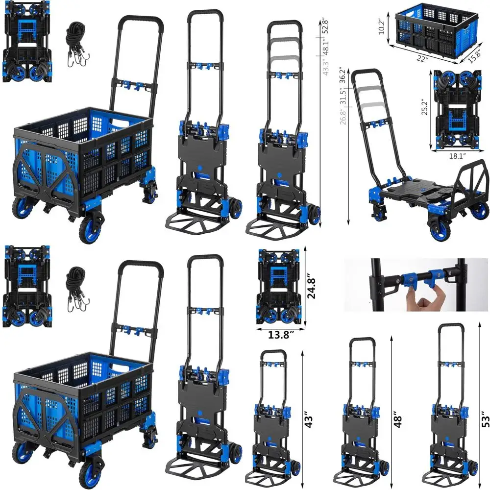 Caminhão manual dobrável resistente com capacidade de 330 lb, carrinho de bagagem 2 em 1 para casa, armazém e movimentos ao ar livre