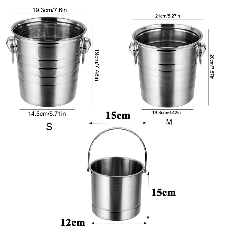 1/3/5L Ice Bucket Stainless Steel Champagne Wine Cooler Ice Maker Bucket Chilling Beer Snack Container Tools for Bar Parties