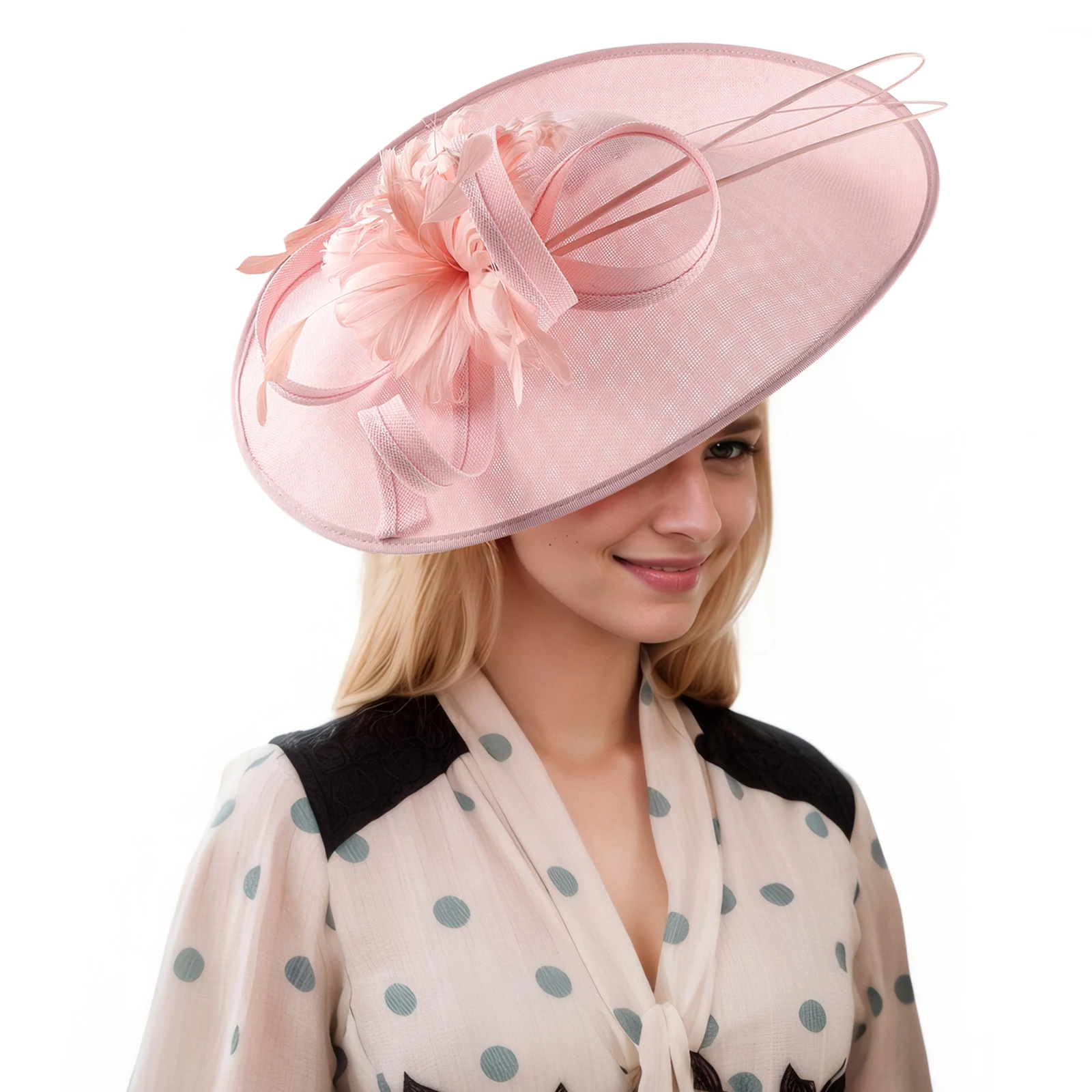 クリスマスユニークなビッグケンタッキーダービー女性教会帽子魅力的なフラワーティーパーティー結婚式魅惑的な-sinamay-帽子ヘッドバンド付き