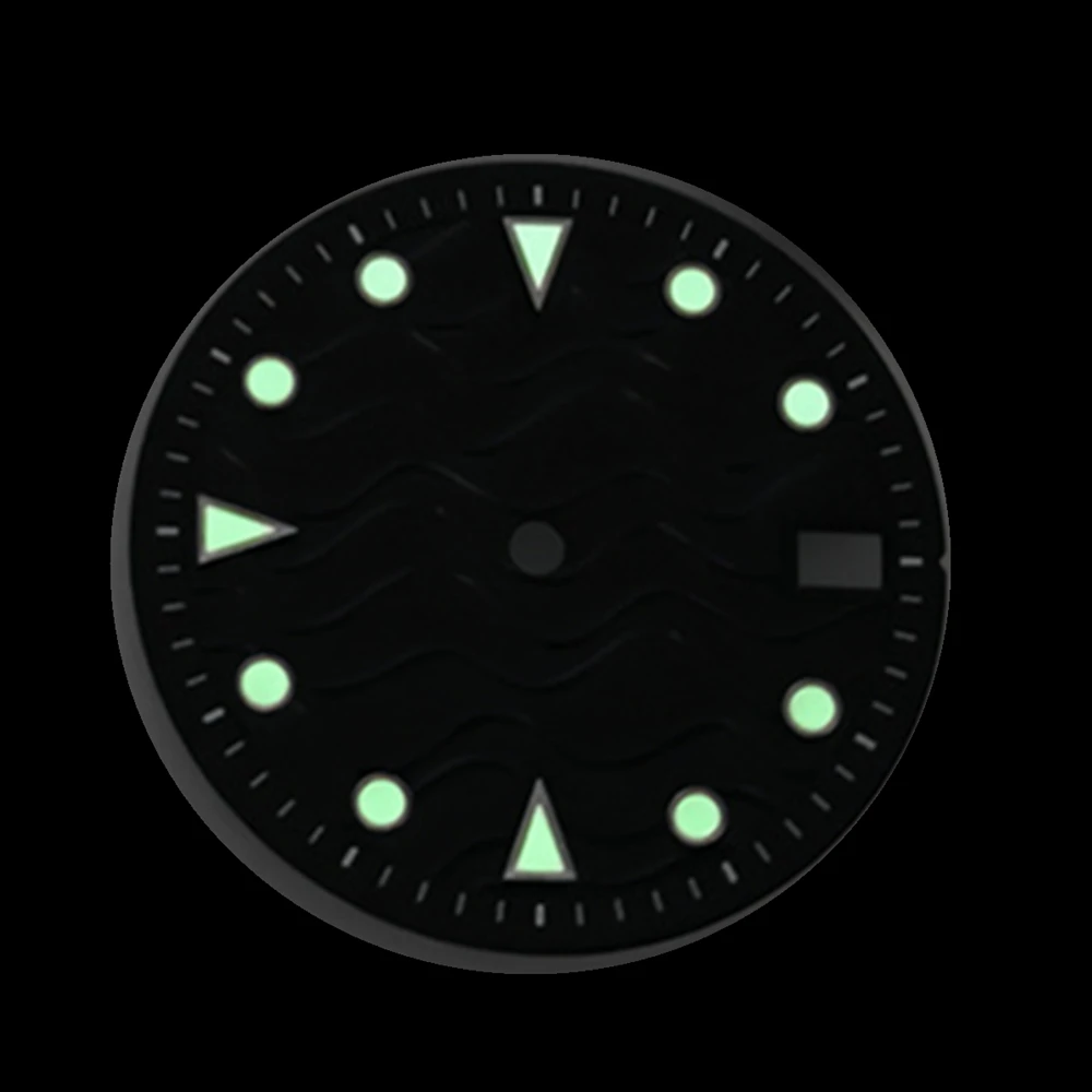 28.5mm Dial NH35 Water Ripple Dial Green Luminous Surface Modified Diving Watch mechanical Watch Accessories