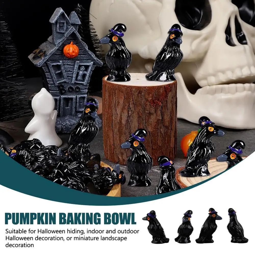 

50/100pcs Simulation Resin Black Crow Halloween Miniature Black Crow Figurines Prop Fake Bird Ghost Festival Halloween Decoratio