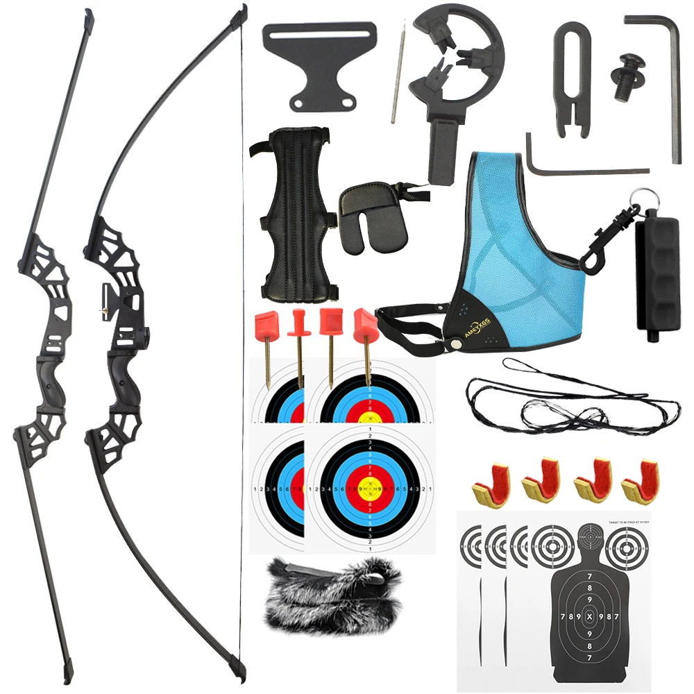 40/50lbs Archery Straight Pull Bow Taken Down Recurve Bow Chest Protector Target Papers for Right Hand Shooting Hunting Target
