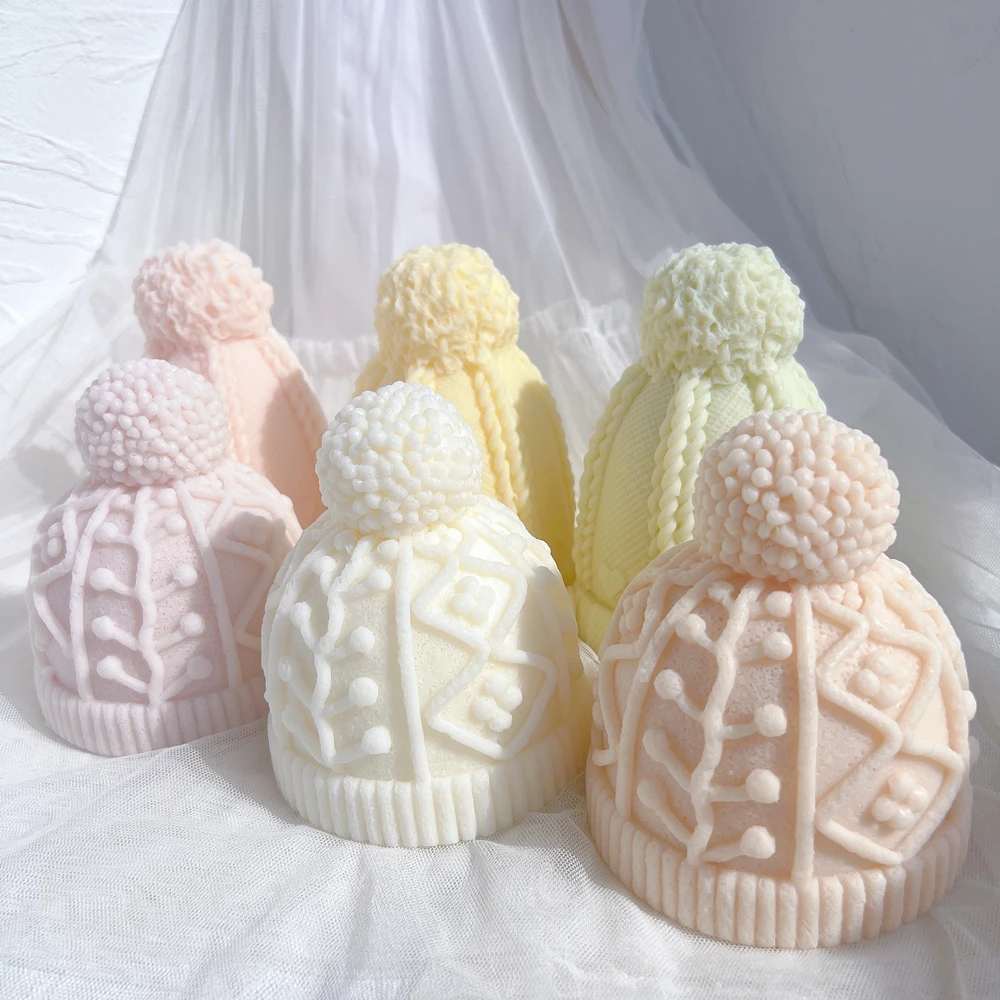 Winter knitted Hat Cake Silicone Mold Christmas Bobble Cap Candle Molds Knit Santa Hat Soy Wax for Xmas Eve Home Decorating