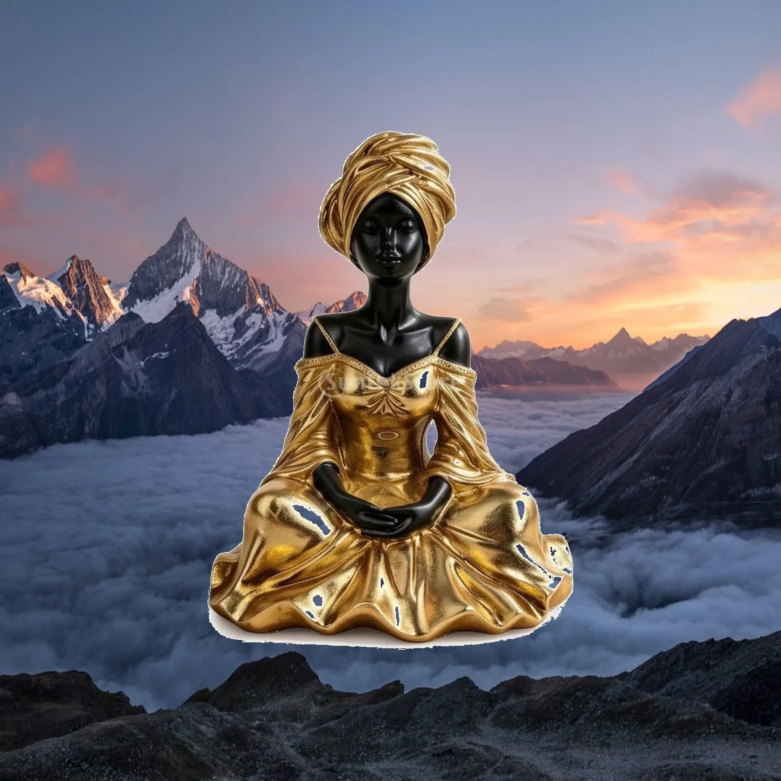 Stylish African Woman Figurine Resin Artwork Gold Detail Tabletop Ornament for Office