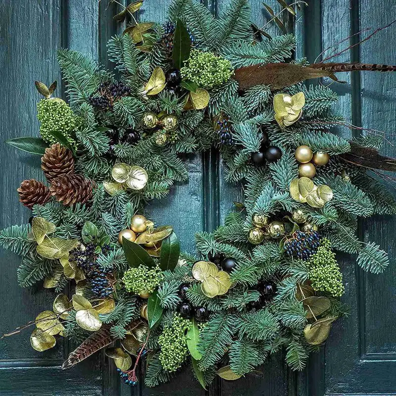 14 inci bingkai karangan bunga kawat logam lingkaran bulat bentuk membuat cincin hijau untuk pesta Natal dekorasi rumah paket DIY