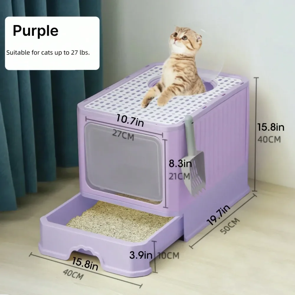 

Cat Litter Box Litter Box Cat AccessoriesLarge Fully Enclosed Cat Litter Box, With Drawer Top Entrance, OdorProof And SplashProo