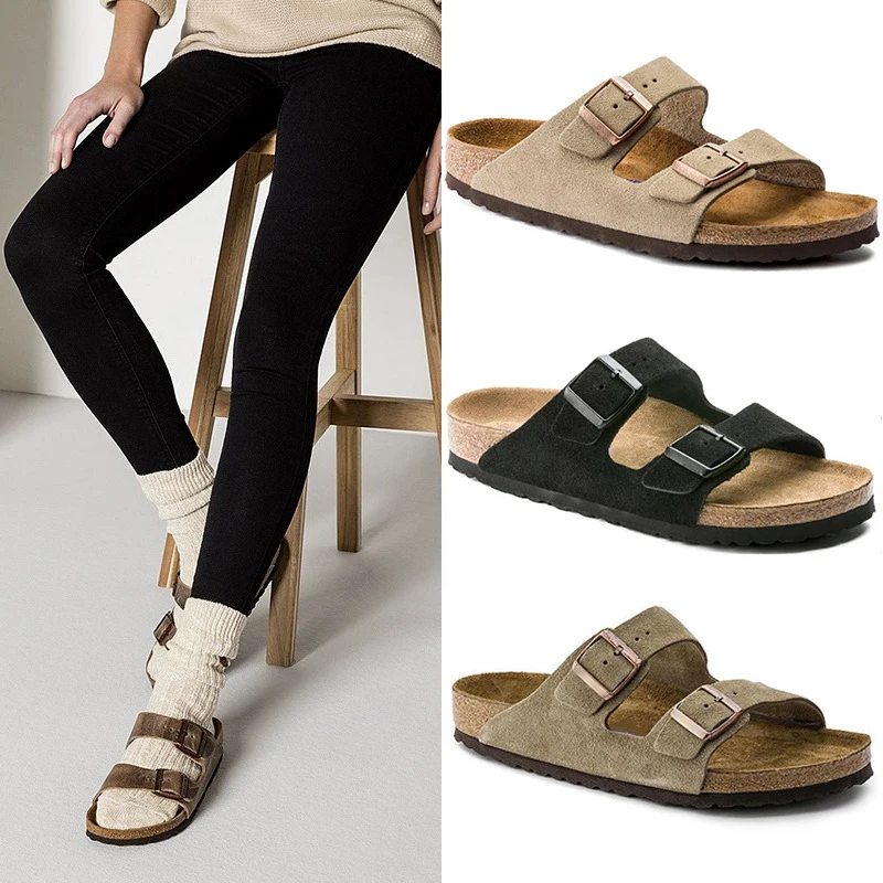 

Cowhide Spring-Summer Vintage Cork Flat German-Style Sandals.Men's and women's flat sandals,Arch Support
