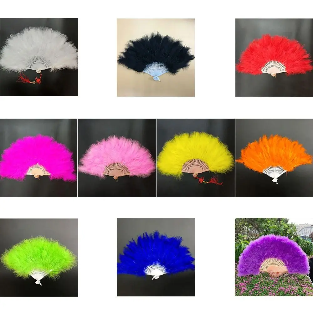 New Home Decor 10Colors Wedding Party Accessories Feather Fans Handmade Dance Fan Ladies Folding Fan White Hand Fan