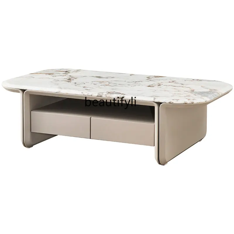 

Italian Affordable Luxury Style Marble Coffee Table High-End Small Apartment Leather Hard Bag Luxury Stone Tea Table