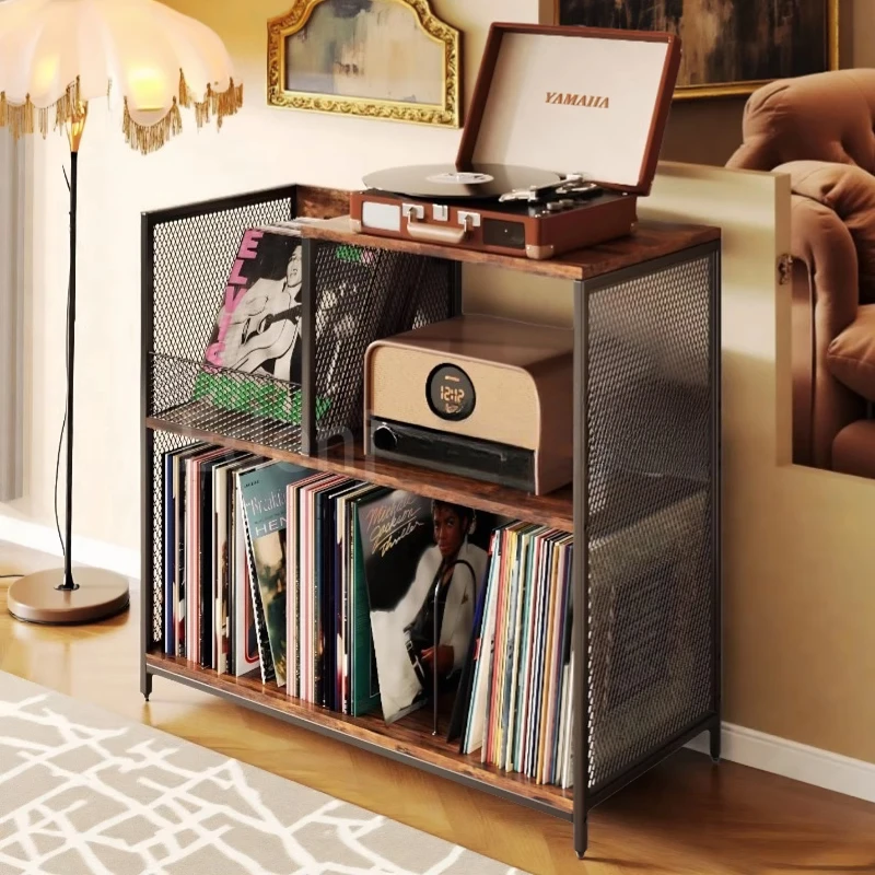 Vintage Vinyl Record Storage Cabinet Industrial Multi-layer Audio Rack Living Room Media Console Multifunctional Home Bookshelf