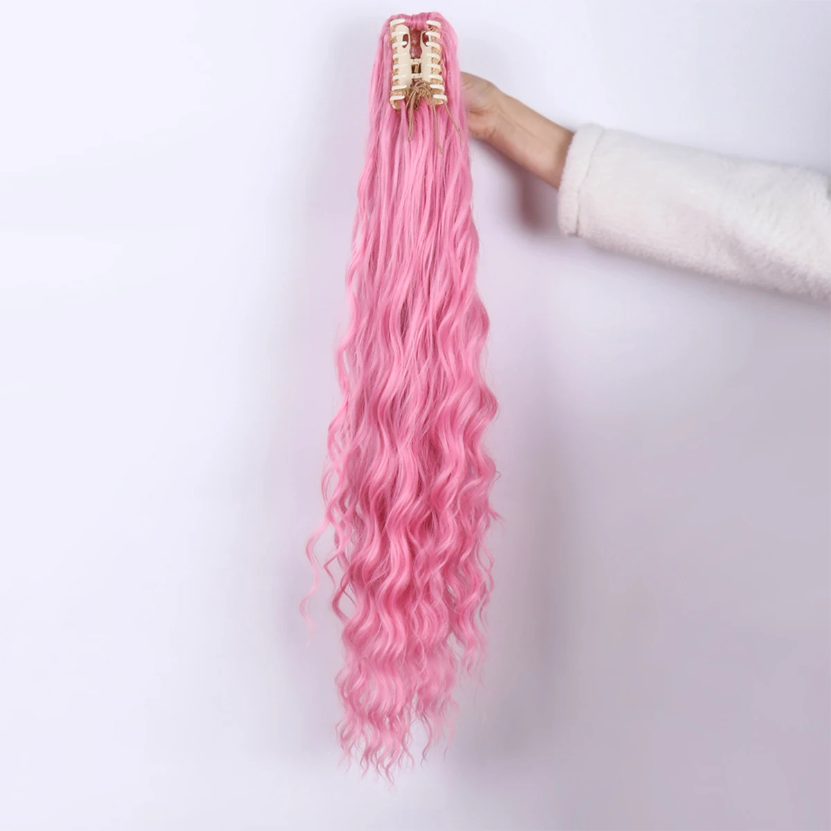 Synthetic Heat Resistant Wigs Clip in Ponytail Hairpiece braid extensions for women pink 32Inch Full Machine Made Top Quality Lo