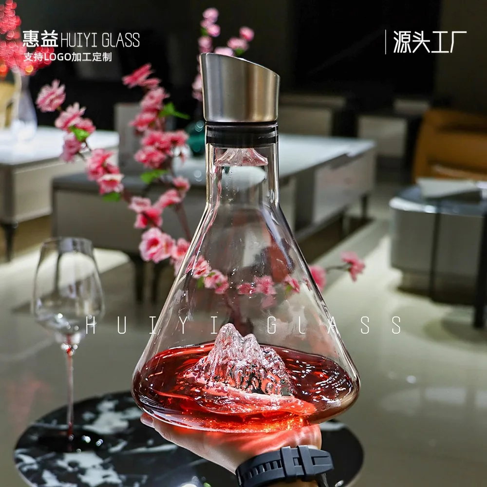 Luxury Iceberg Waterfall Crystal Glass Wine Decanter Rapid Aerator Carafe with Wooden Base, Premium Home Restaurant
