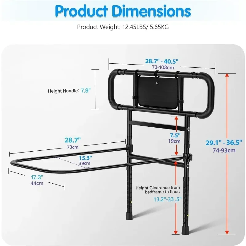 Lit de sécurité pliable pour adultes, hauteur réglable, poche de rangement, ceinture de sécurité, peut puri450 lb, R64