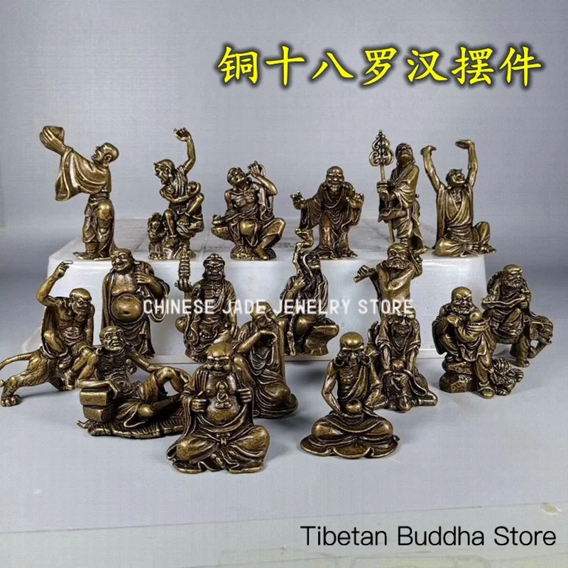 Antique Solid Copper Eighteen Arhats Ornament Set, Pure Copper Buddha Miniature Figurines, Antique Buddha Statues, Copperware Co