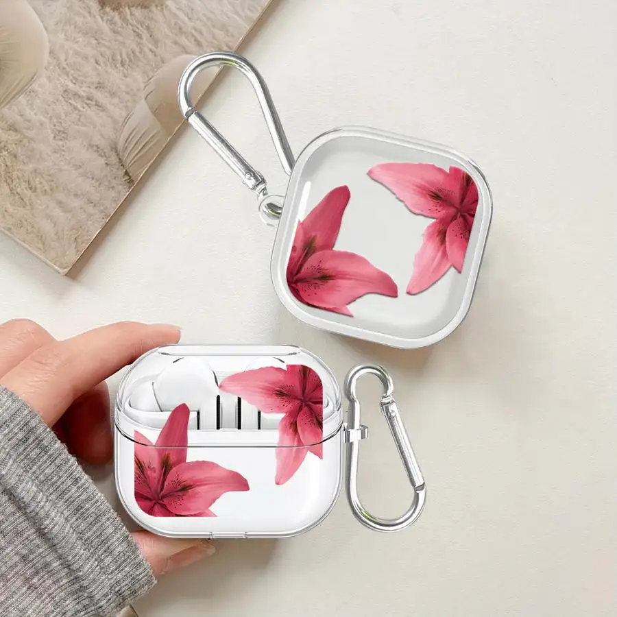 Transparente Kopfhörerhüllen für Samsung Galaxy Buds 3 FE Live 3Pro 4Pro 4 Pro 2 mit rotem Lilienblumenmuster
