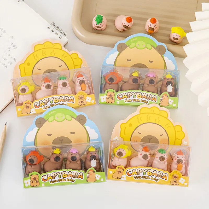 8 Pcs(2 Box)Wholesale Buddhist Capybara Boxed Rubber Set Student Christmas End Prizes Gifts Gifts Stationery