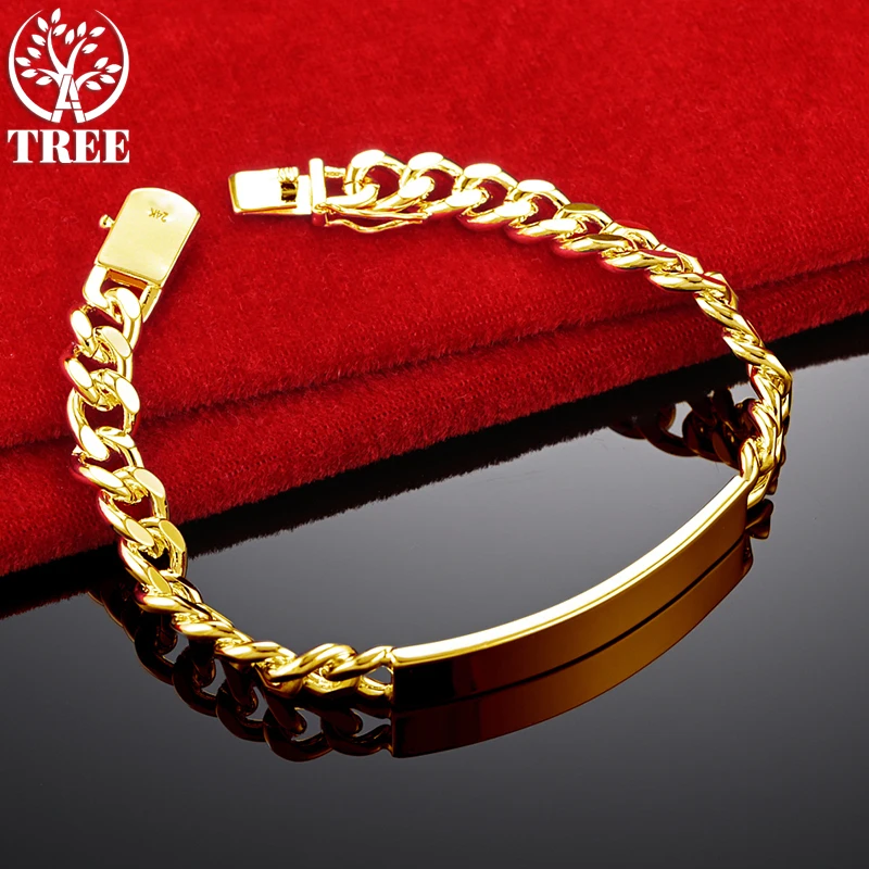 ALITREE 24K Yellow Gold 8mm Wide Cuba Chain Bracelets For Woman Men Party Wedding Engagement Christmas Birthday Fashion Jewelry