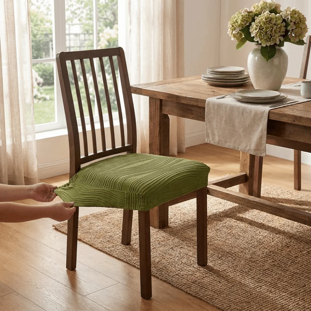 Stretchable Elastic Chair Cushion Cover Solid Color Tongue and Buckle Seat Protector Soft Removable Chair Slipcover Four Season