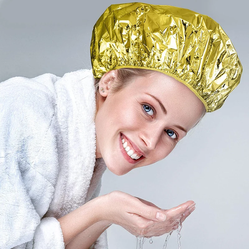 2PCS/LOT Professional One-off Shower Cap Heat Insulation Aluminum Foil Hat Elastic Bathing Cap For Women Dry Home Spa Hair Salon