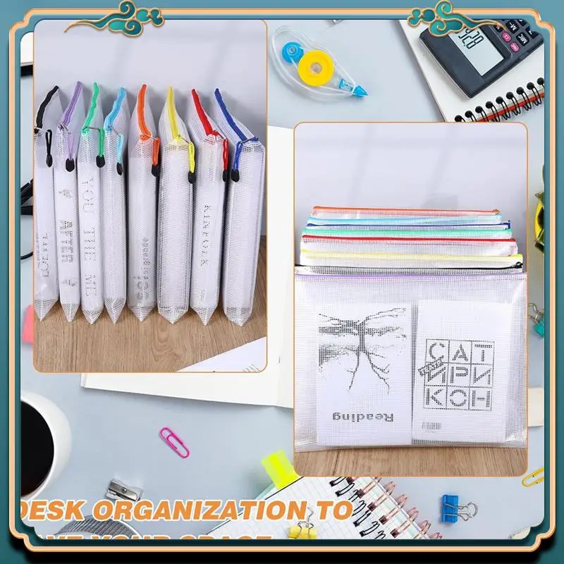 (ใหม่)-ตาข่ายซิปกระเป๋ากระเป๋า 8 สีReusable Clearกระเป๋าเดินทางสําหรับจัดระเบียบเกมกระดานOffice Home School Supply