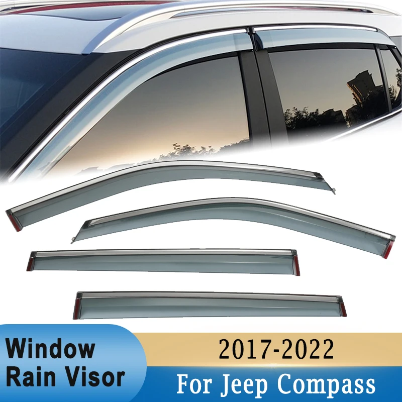 4Pcs Waterproof Side Window Visors Rain Awnings Shelters Deflector for Jeep Compass 2017-2022 Wind Sun Visor Ventilation Guard