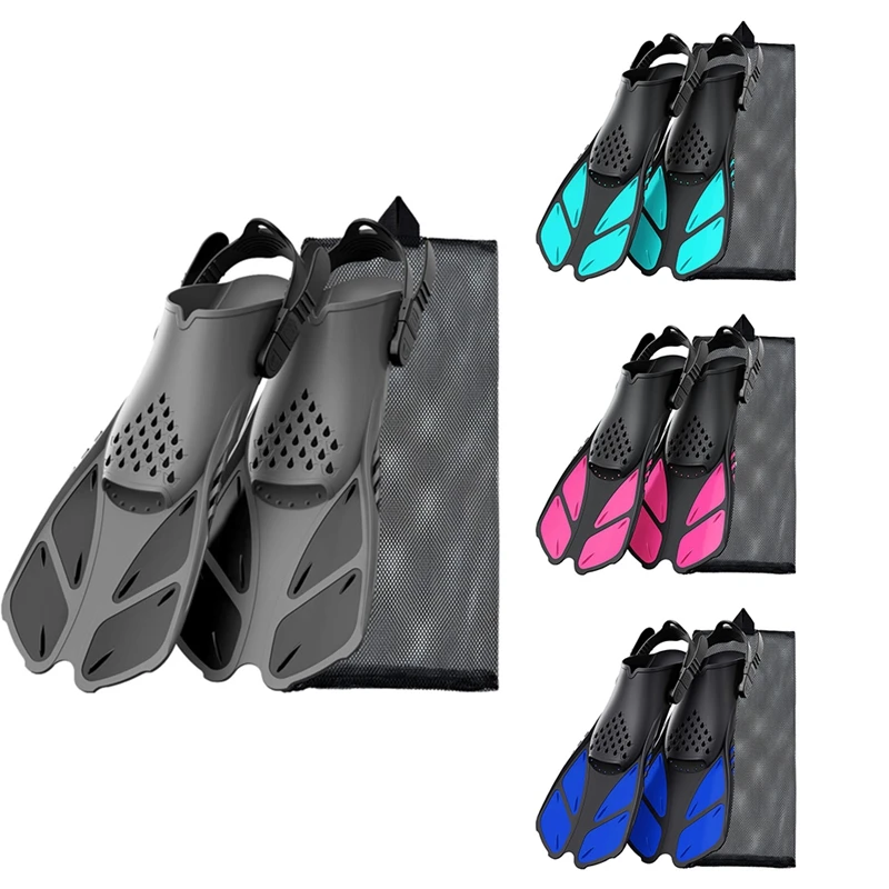 Snorkel Fins Adjustable Buckles Flippers Short Silicone Scuba Diving Shoes Open Heel Travel Size Adult Men Womens