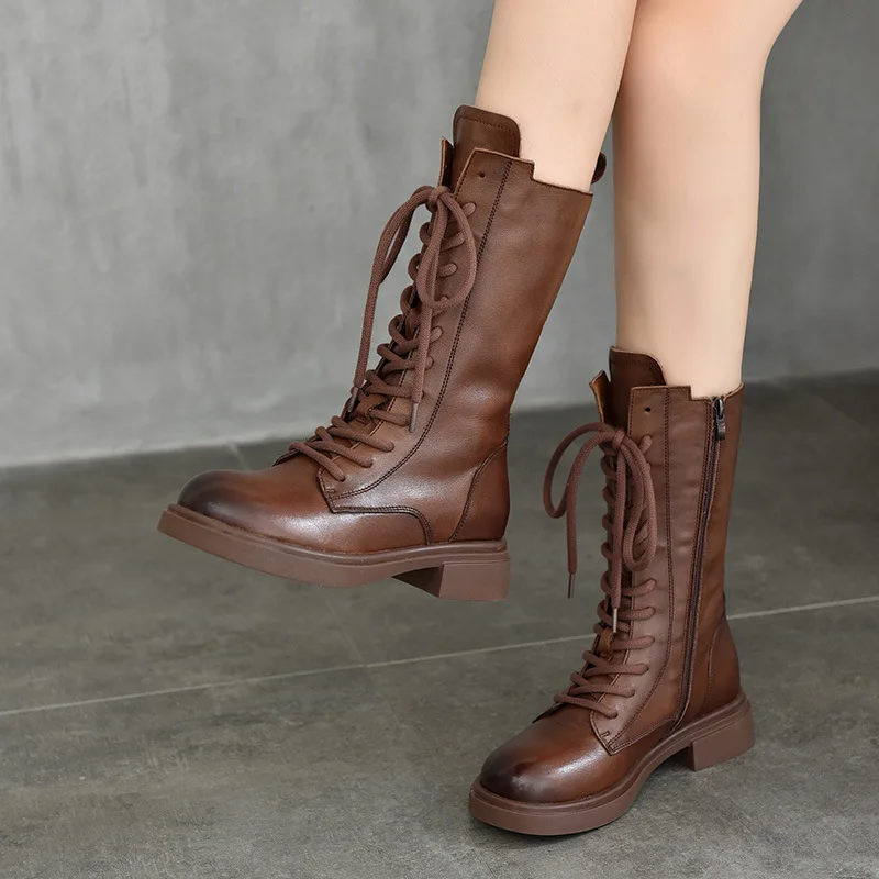 

Women Boots Large Size Genuine Leather Thick Wool Warm Winter Biker Boots Women British Style Women Snow Boots