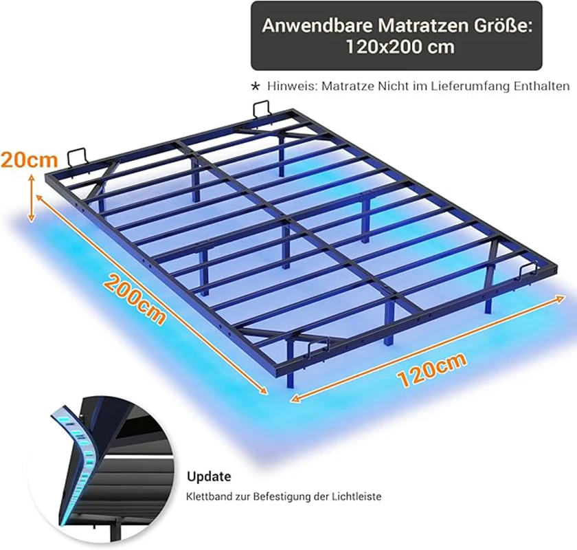 DICTAC bed 120x200 cm LED lighting bed frame 120x200 with slatted metal bed frame adult Floating Bed Fram