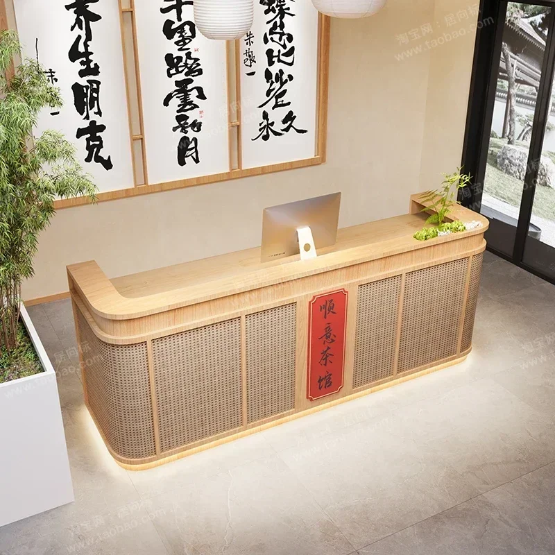 

A17 New Chinese rattan restaurant hotel bar table checkout page homestay tea foot bath ear receptionQ