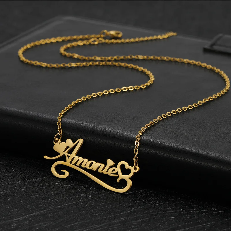 Collar personalizado de acero inoxidable con nombre de amor inglés chino para mujer, cadena de clavícula a la moda, joyería de acero de titanio