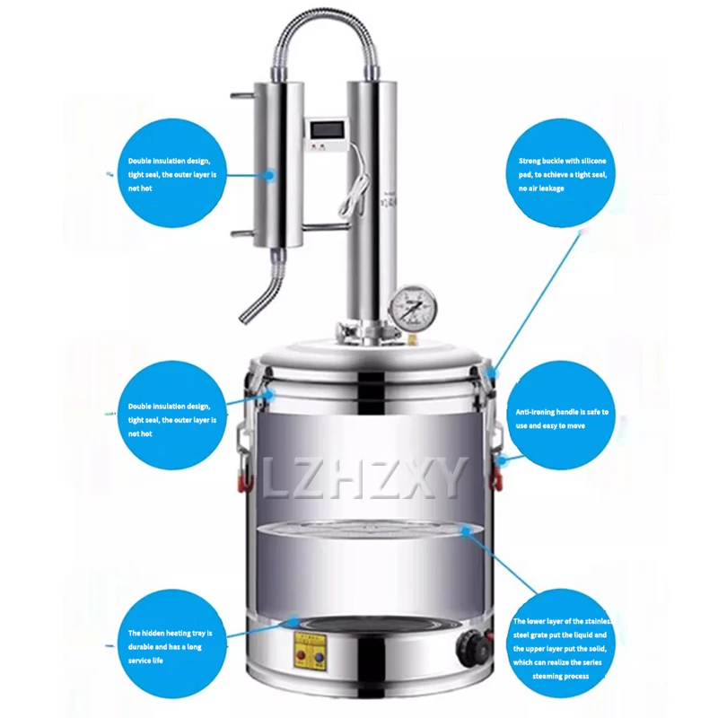 30L Alcohol Whisky Moonshine Still Small Wine Steamer Pure Dew Distillation Machine Small Household Essential Oil Extractor