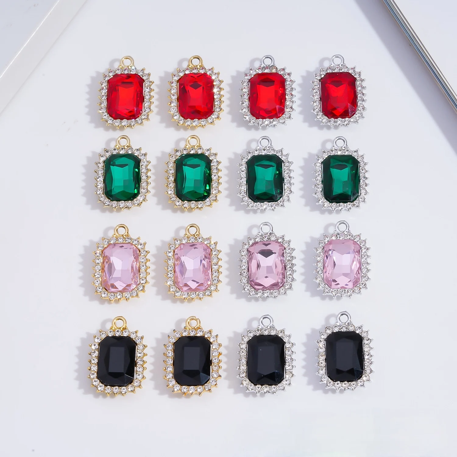 

10PCS 17*24MM Charm Square Glass Alloy Rhinestones Pendant DIY For Earrings Necklace Bracelet Jewelry