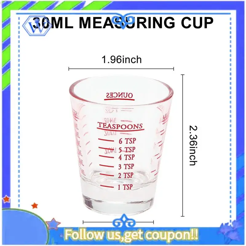 6 قطع كوب قياس سهل الاستخدام، كوب إسبرسو شوت زجاجي سائل ثقيل، كأس نبيذ 26، قياس مدخن 1 أونصة، 6 تيرابايت، 2 تيرابايت، 3