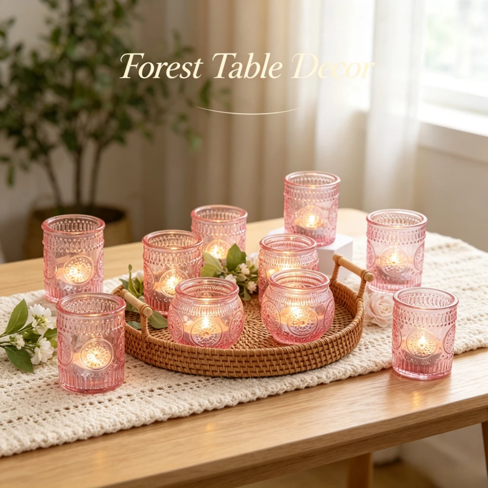 Vintage Embossed Glass Tealight Candle Holder Sunflower Votive Candle Cup Aromatherapy Bottle Wedding Party Home Decoration