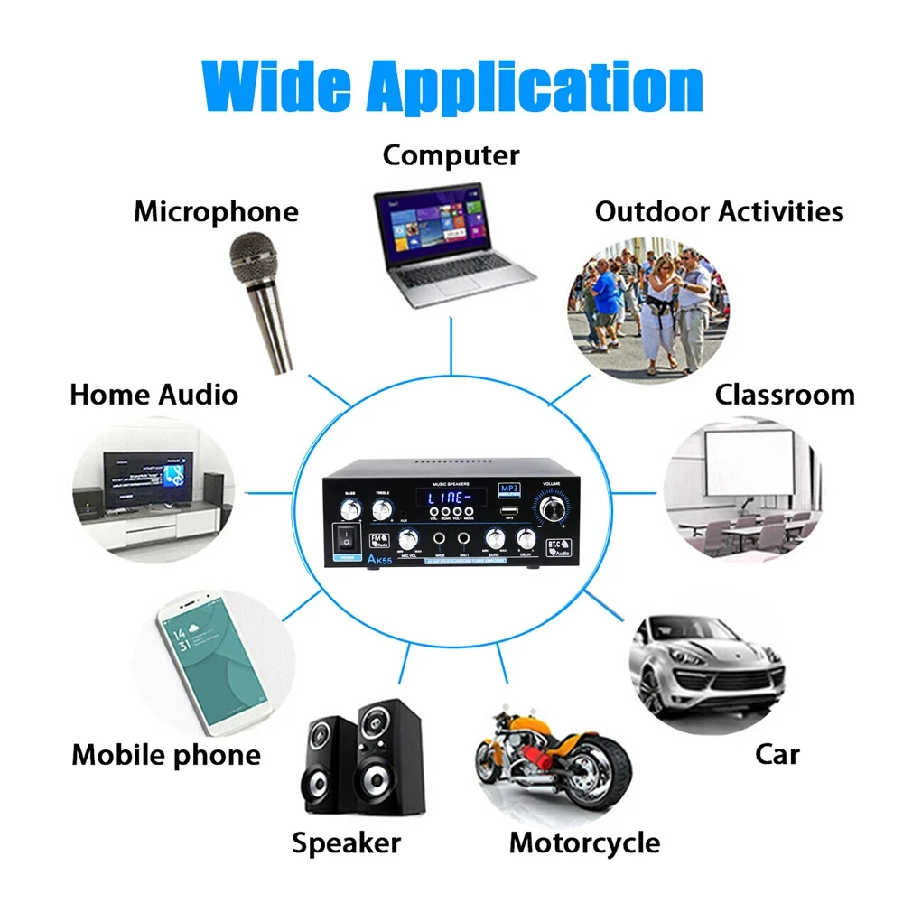 AK55 HiFi مضخم رقمي قناة 2.0 بلوتوث الصوت المحيطي أمبير ماكس الطاقة 90Wx2 المتكلم للمنزل سيارة BT 5.0 الصوت أمبير