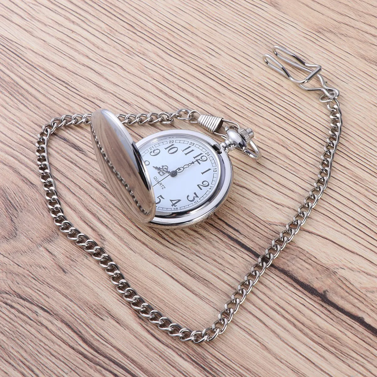 Vintage Mechanical Men'S Pocket Watch Stainless White Dial Arabic Numbers Removable Chain Retro Pocketwatch