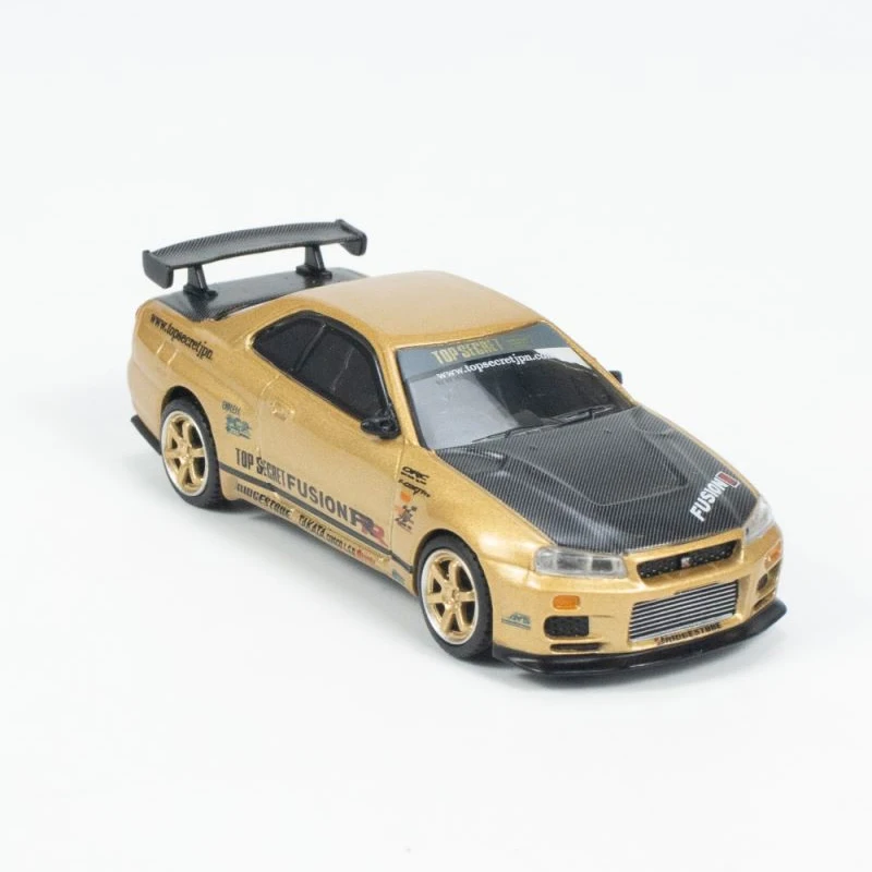 MINIGT 1:64 Skyline GTR R34 TopSecret Gold RHD alloy car model 676