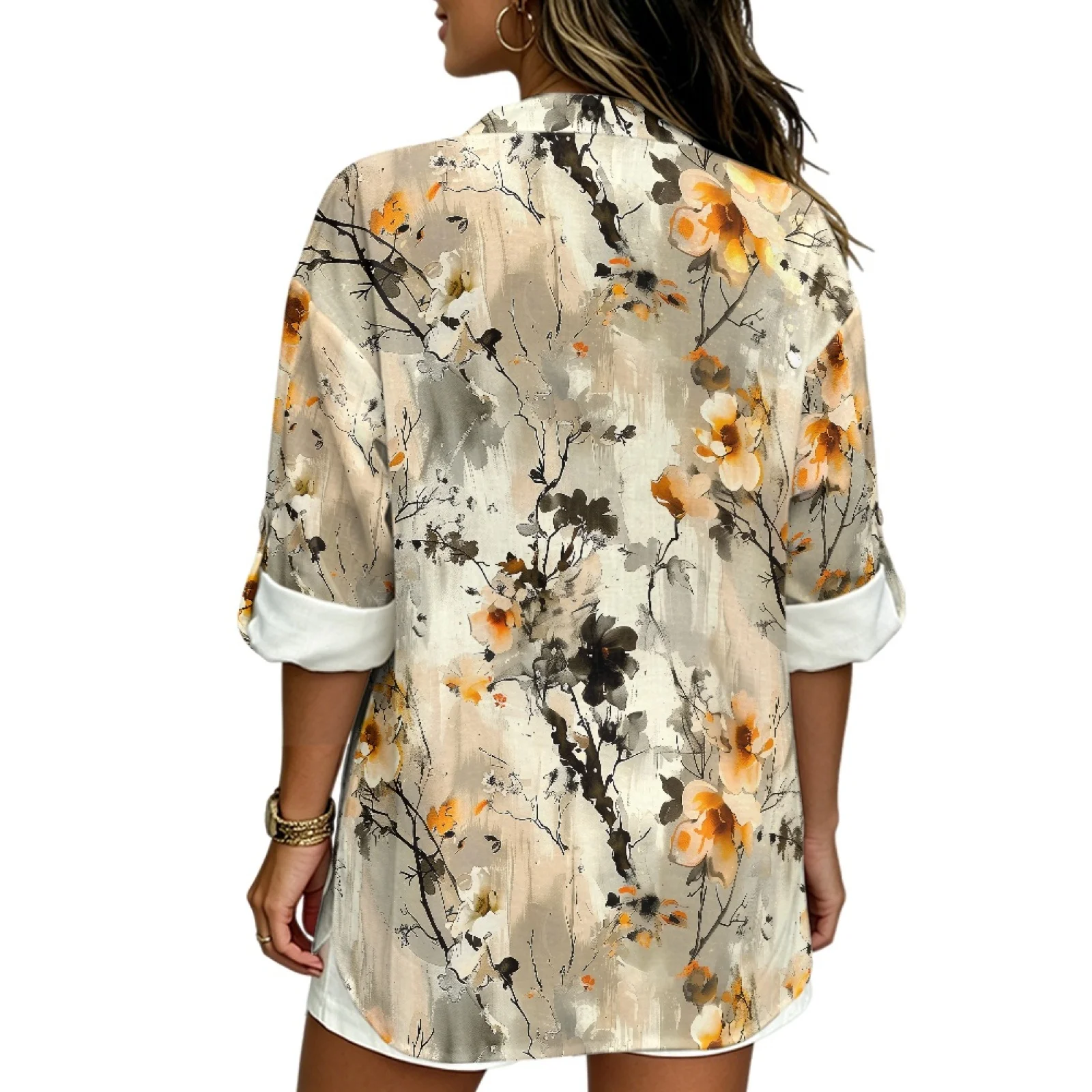 PENSTROLL Watercolor Floral Side Slit Casual Blouses for Women Linen Like V Neck Tunic Blouses V Neck Shirts view 3